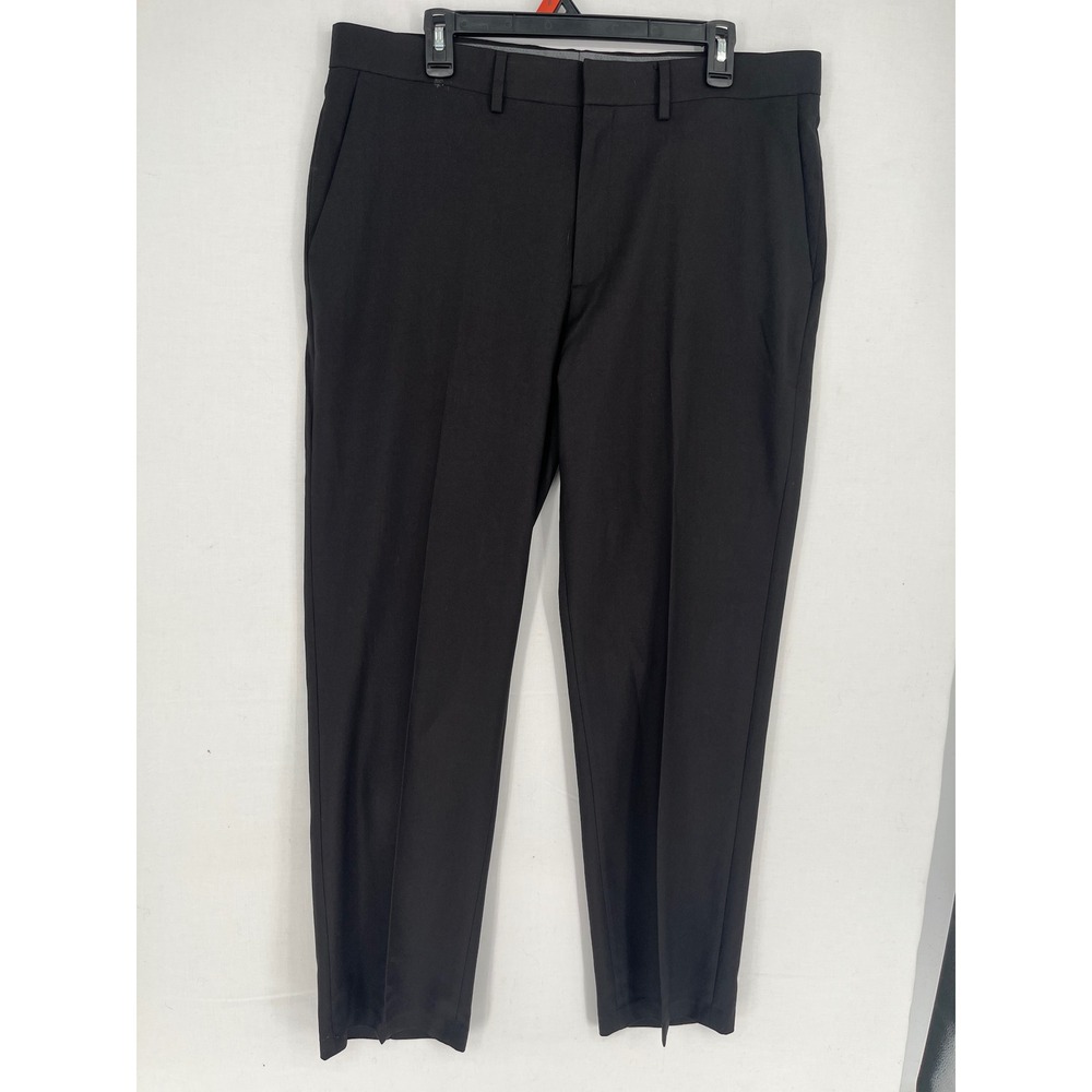 Haggar Premium Comfort Fit Dress Pants Mens 36x32 Black Flat Front Trousers